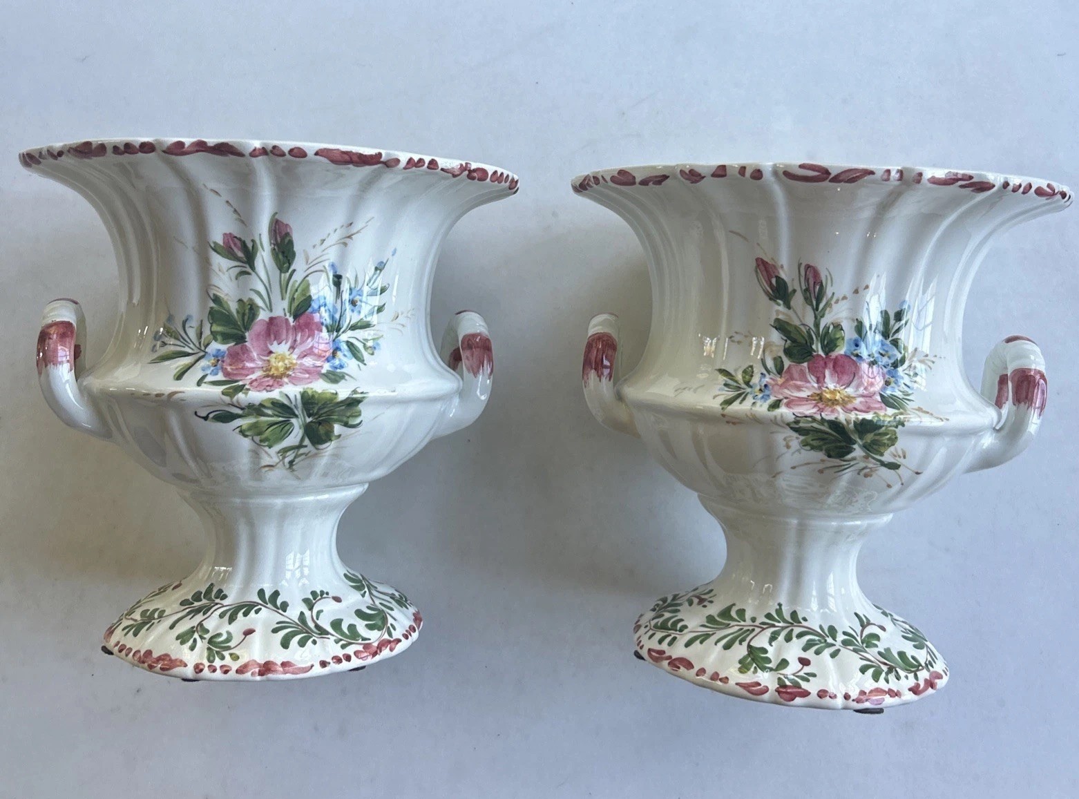 Pair Vintage Italian Painted Ceramic Urns