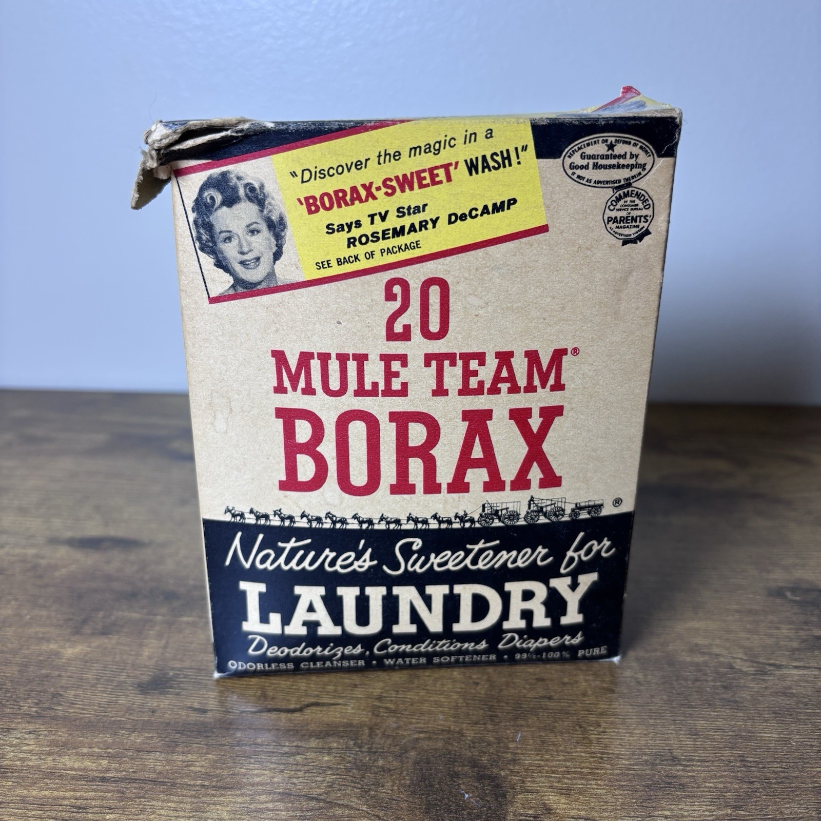 VTG 1950s 20 Mule Team Borax Box Rosemary DeCamp Laundry Advertising - Part Full