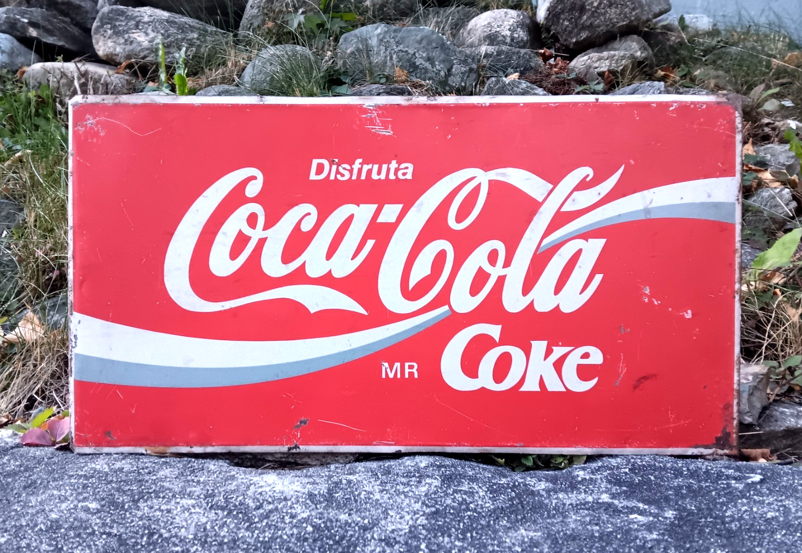 Vintage 1960s Disfruta Coca-Cola Double-Sided Metal Flange Sign 11.5