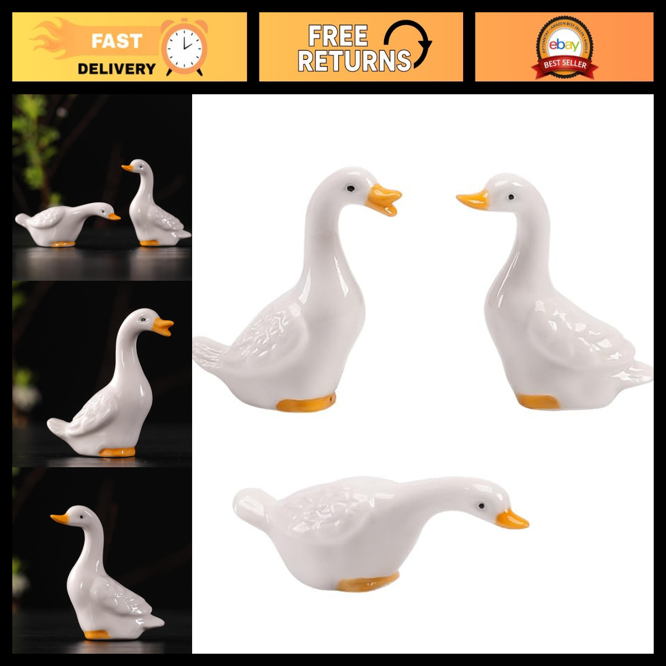 Set of 3 Mini Ceramic Duck Goose Statues - Small Garden Decor, Fairy Accessories Set of 3 Mini Ceramic Duck Goose Statues - Small Garden Decor, Fairy Accessories