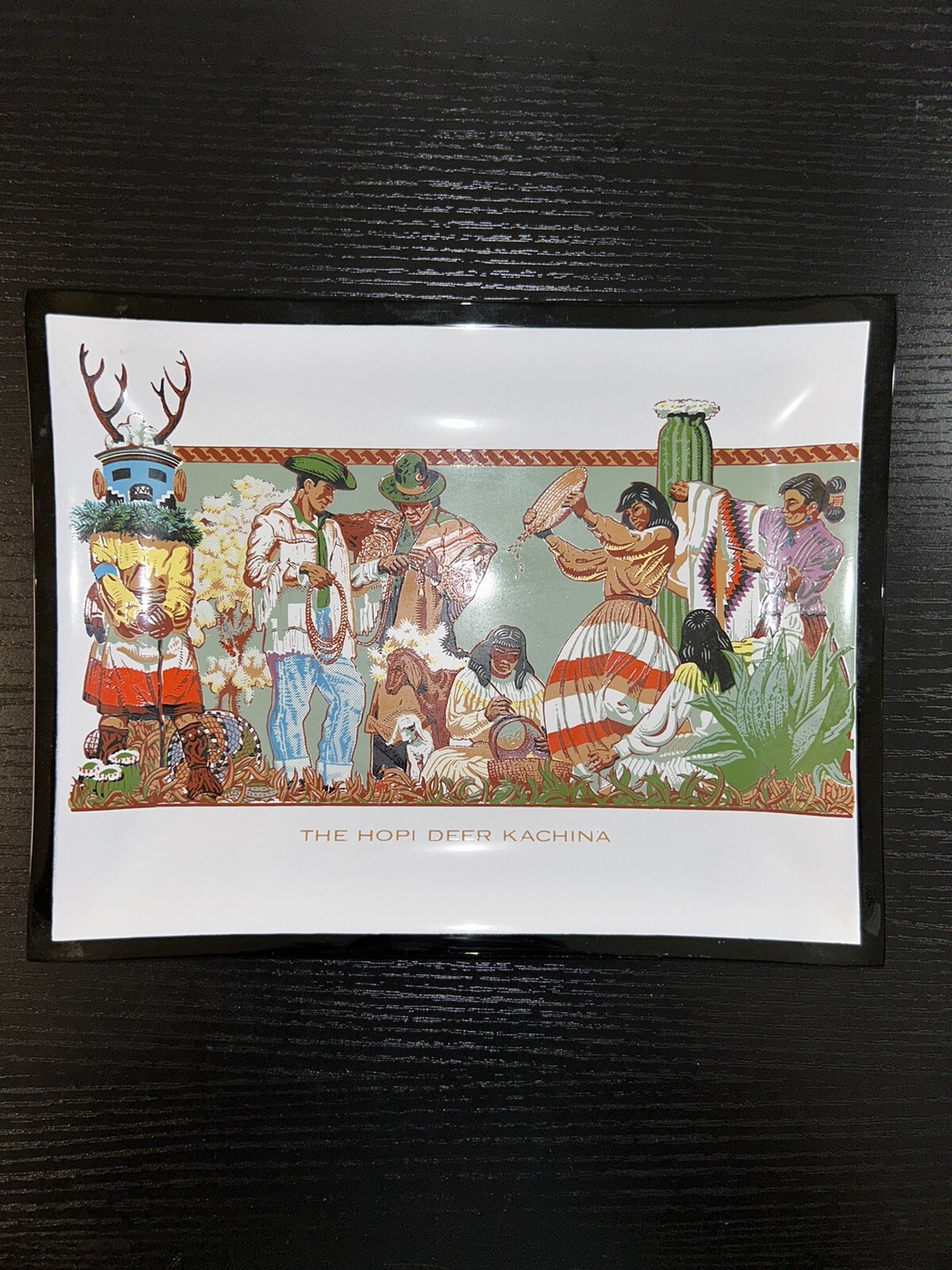 Hopi  Deer Kachina Indian Story Jay Datus Mural Glass Tray National Bank AZ 7x9”