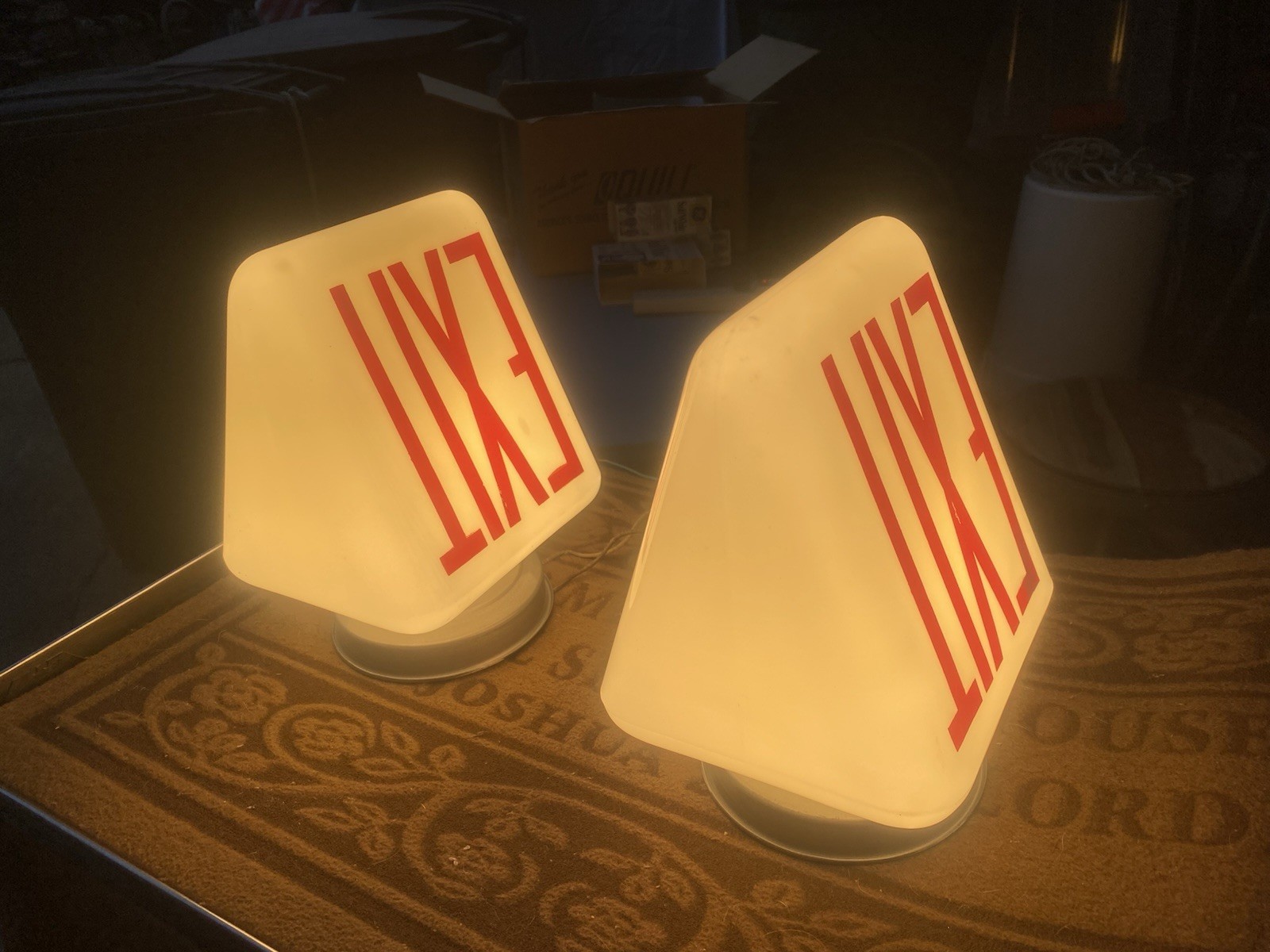 2 Antique Exit Sign White Glass Shade Wall Sconce Light Fixture, Wired