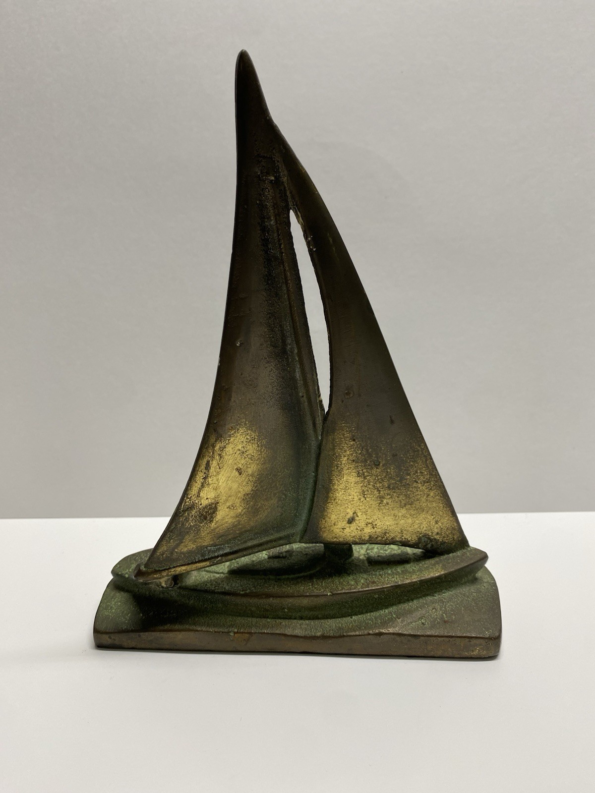 vintage mid-century modern solid brass Sailboat Paperweight  Or Doorstop 