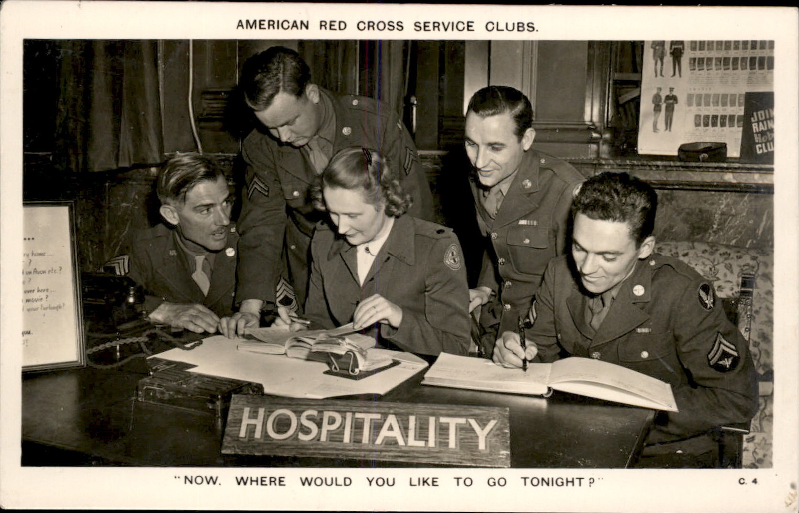 American Red Cross service club WWII c1940s Real Photo Vintage Postcard