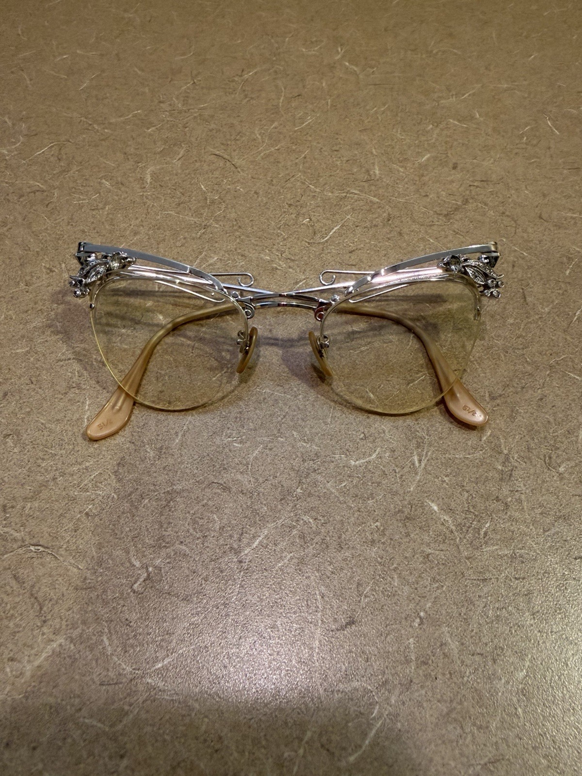 Vintage Bausch & Lomb Cat Eye 1/10 12kGF Metal Browline Eyeglass Frames Crystals