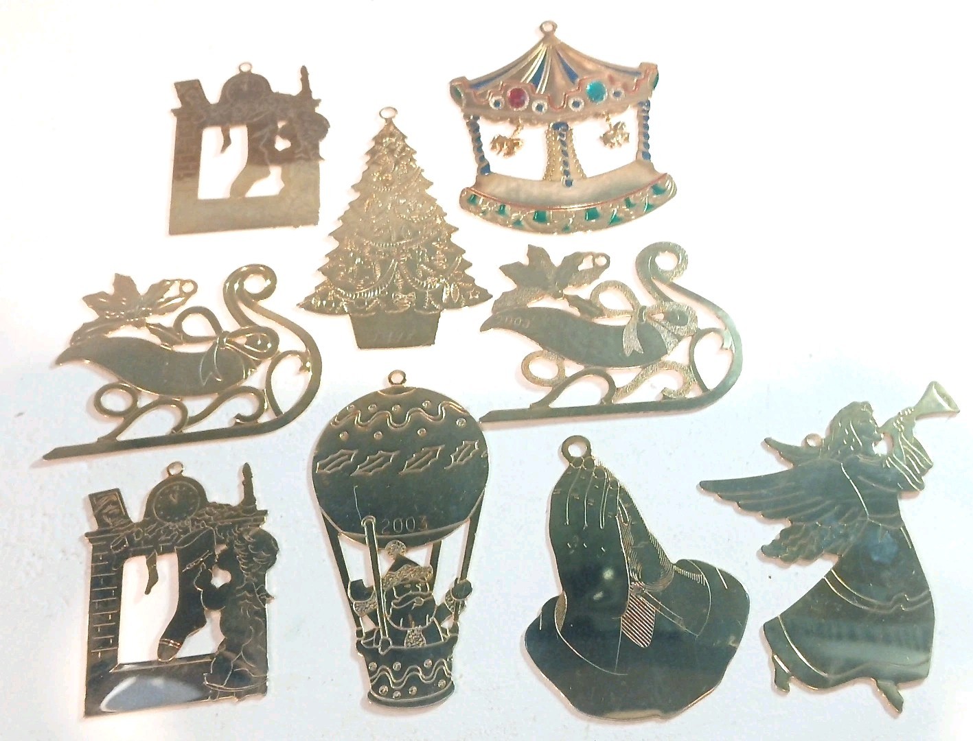 Vintage Brass Christmas Ornaments Lot Of 9 Gloria Duchin 1988 Tree 2003 Santa