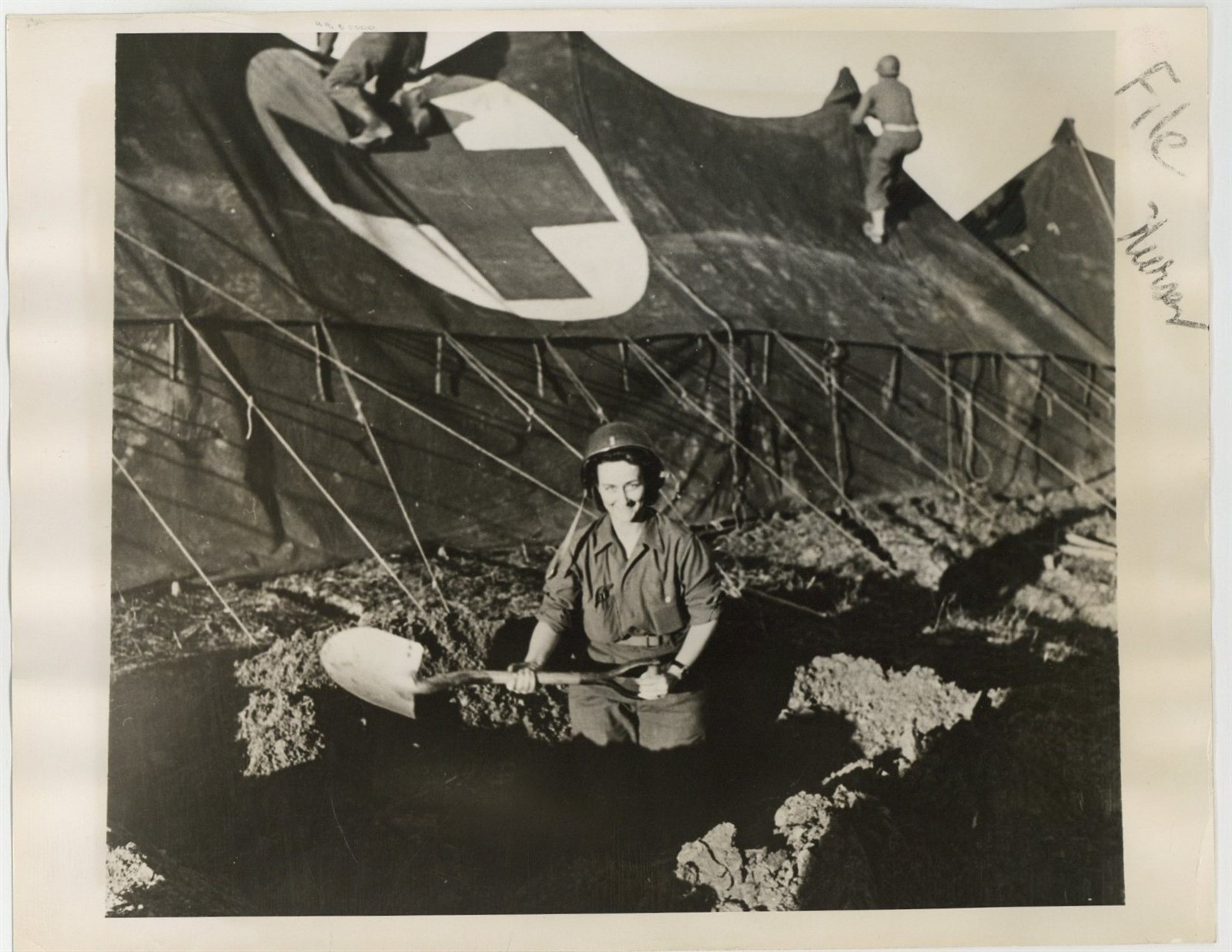 US Army Nurse WAC Woman In Combat 1944 Hospital Tent War Soldier Photo J15046