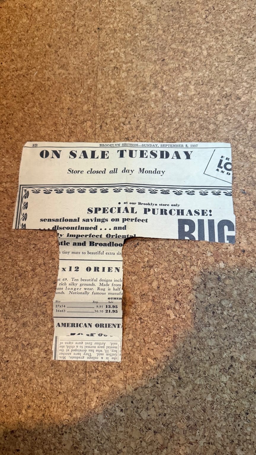 Vintage Mid-20th Century Newspaper Clipping Sale Event White Paper
