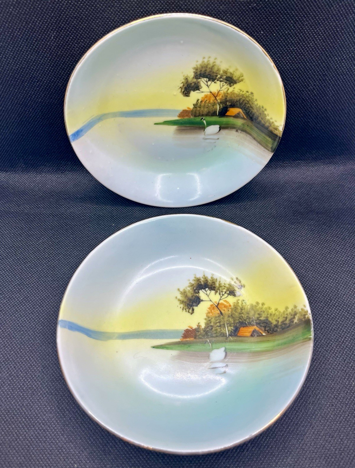 Antique Nippon Hand Painted Berry Bowl 1891-1921 Cottage Landscape Pair Of 2
