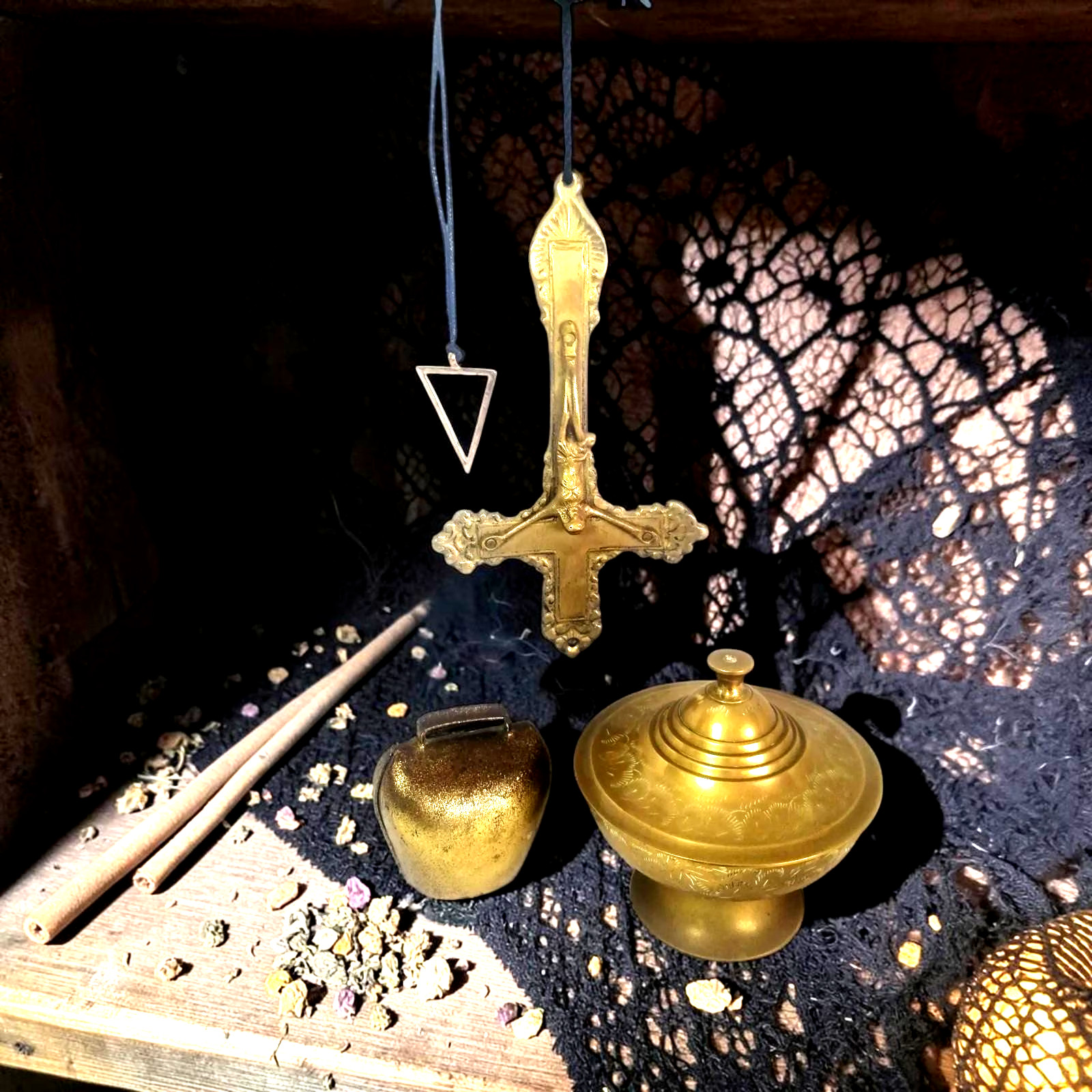 Satanic Dark Arts Brass Altar Set, Inverted Cross, No USA Tariffs To Pay