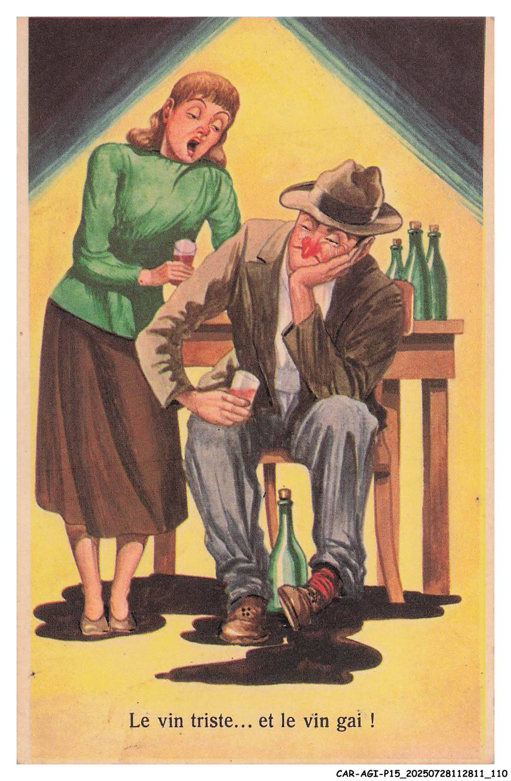 CAR-AGIP15-0903-HUMOUR - Sad Wine And Gai Wine Greeting Postcard
