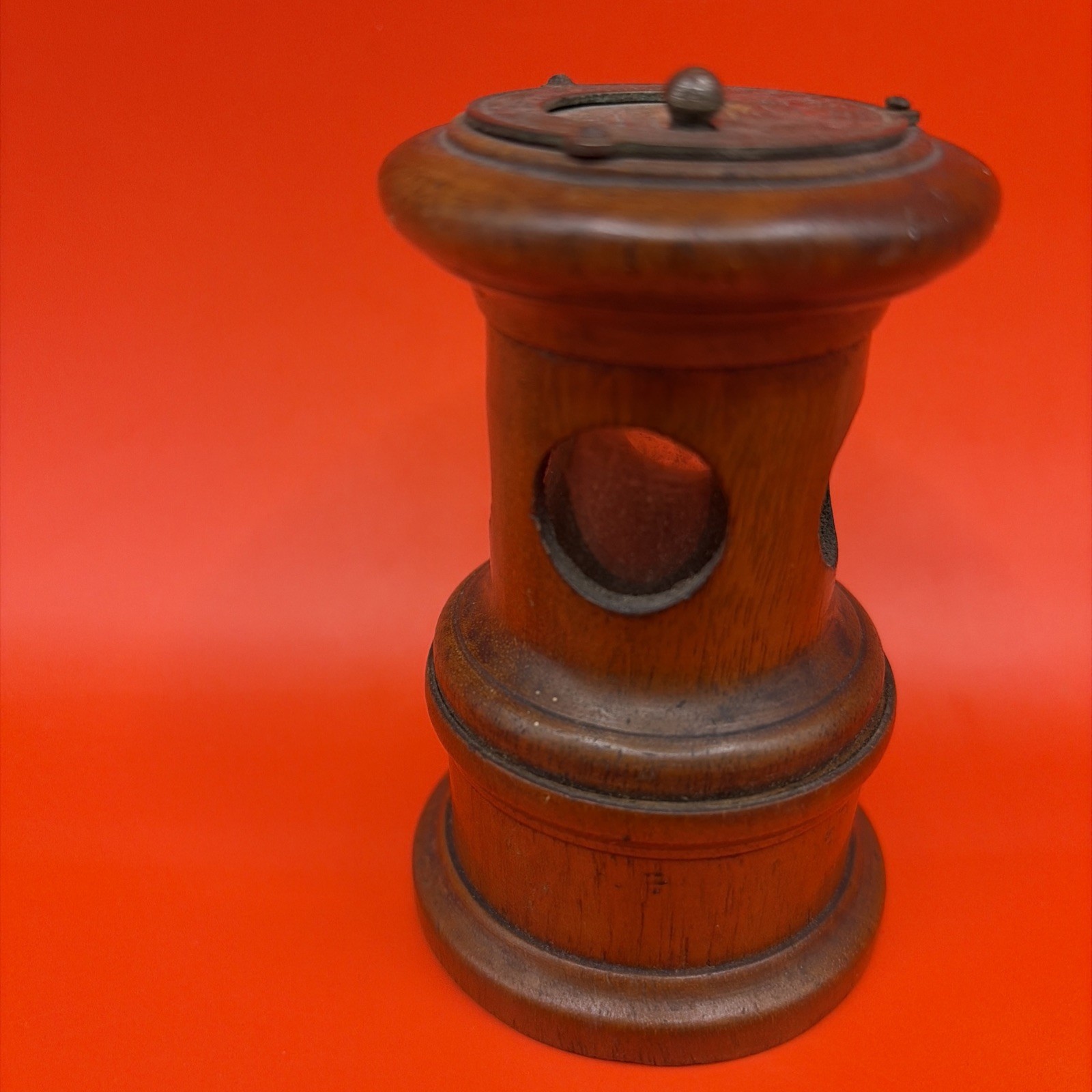 Antique Peugeot Freres Traveling Pocket Pepper Grinder Mill Wood Glass 3.5”