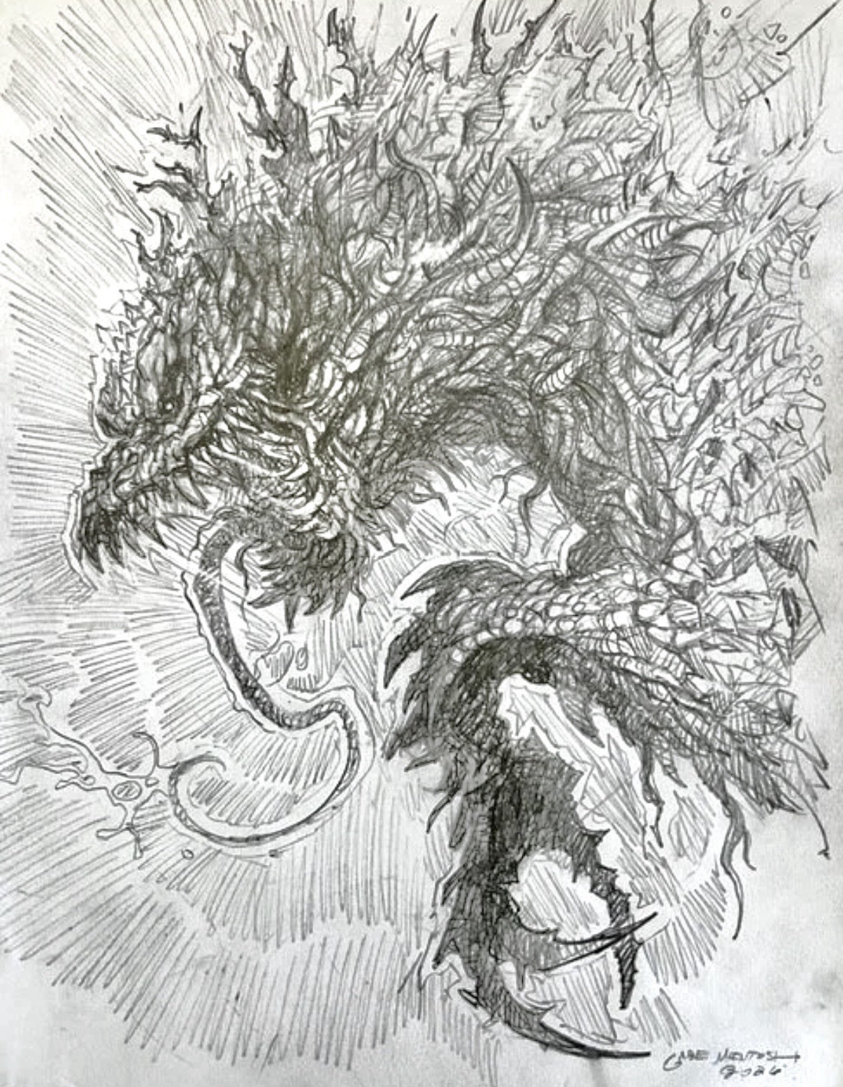Monster-Zilla Godzilla - 11x14 Original Pencil Art by McIntosh COA - NOT a Print