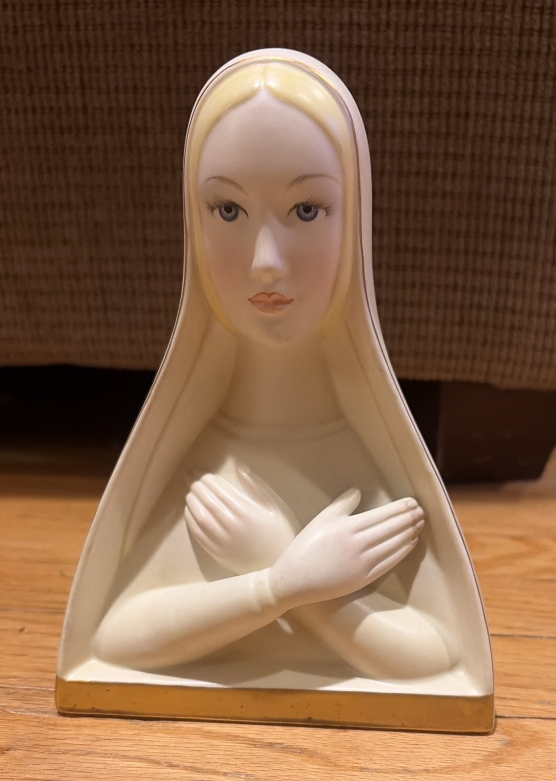 Rare 1930s Art Deco Lenci Torino Ceramic Madonna CR23-Original Foil Label-Mint