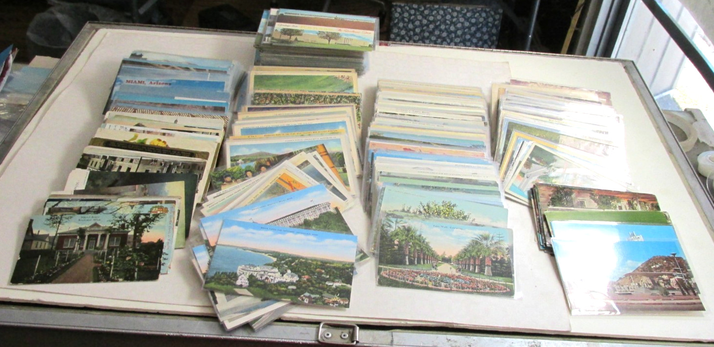 500 Vintage POSTCARDS LOT  Divided Back White Boarder  Linen  Chrome Sleeved B