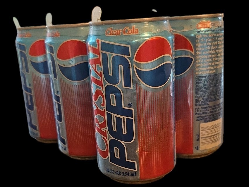 Vintage 1990\'s Crystal Pepsi empty cans 6 pack Original 1992 -1994 release era