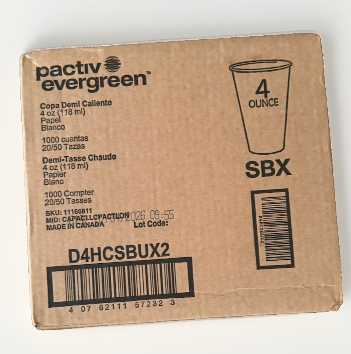 NEW Case of 1000 Hot Starbucks SBX Paper Cups 4oz Bulk PACTIV EVERGREEN USA