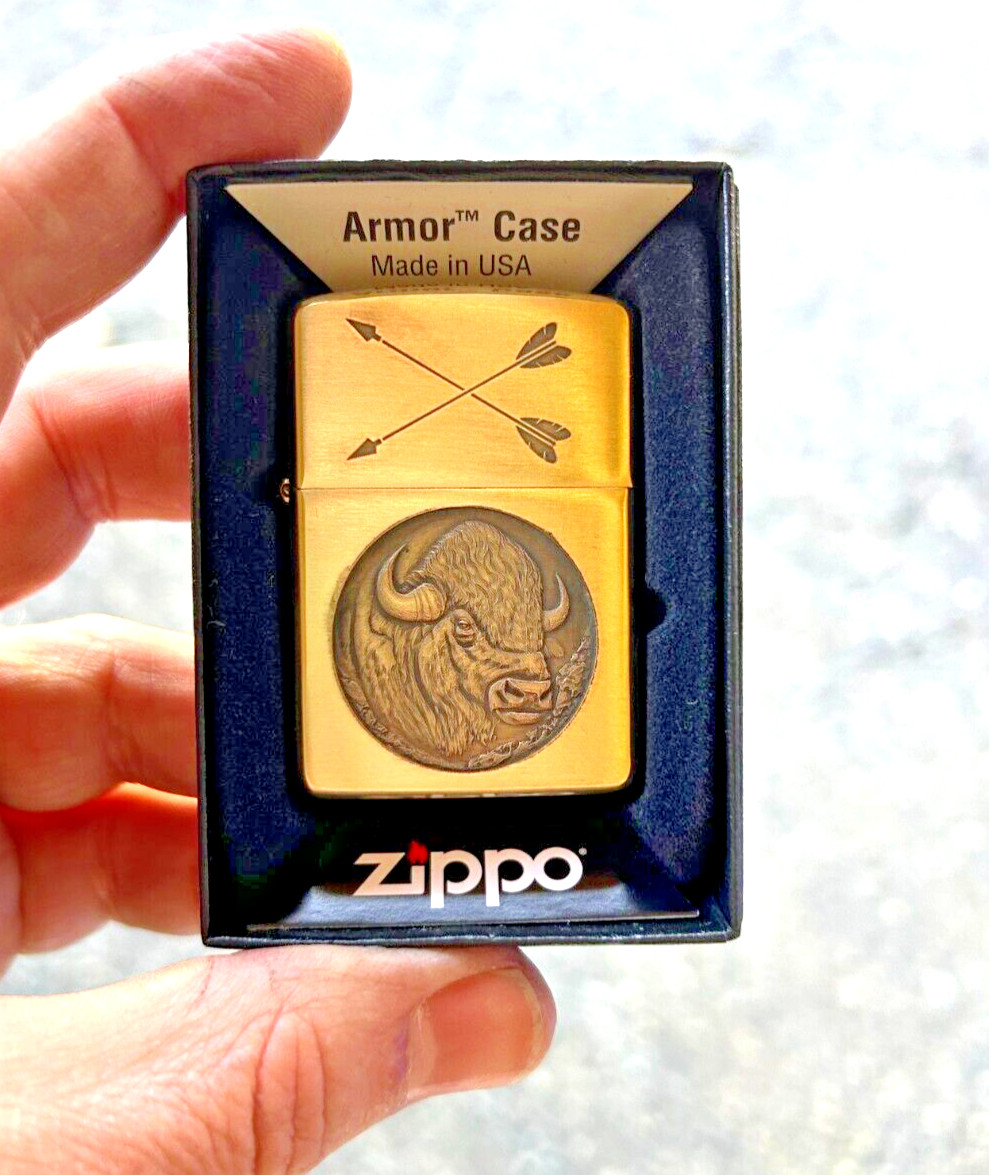 Buffalo Bust 3D Custom Engraved Zippo | Armor Case | Solid Brass | Made in USA