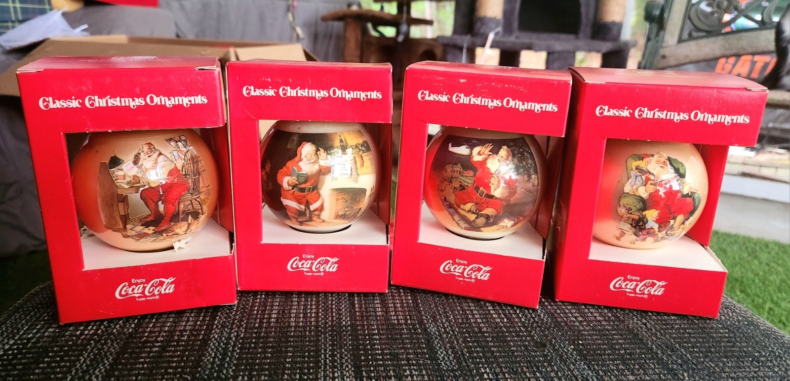 4 Classic Coca-Cola Chritmas Ornaments from  1963-1966 Never Used Original Box