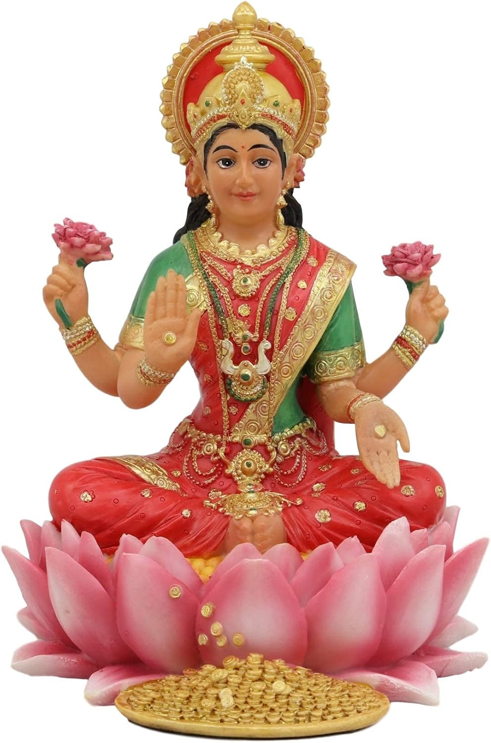 Ebros Seated Beautiful Hindu Goddess Lakshmi Meditating on Lotus Throne Statue 6