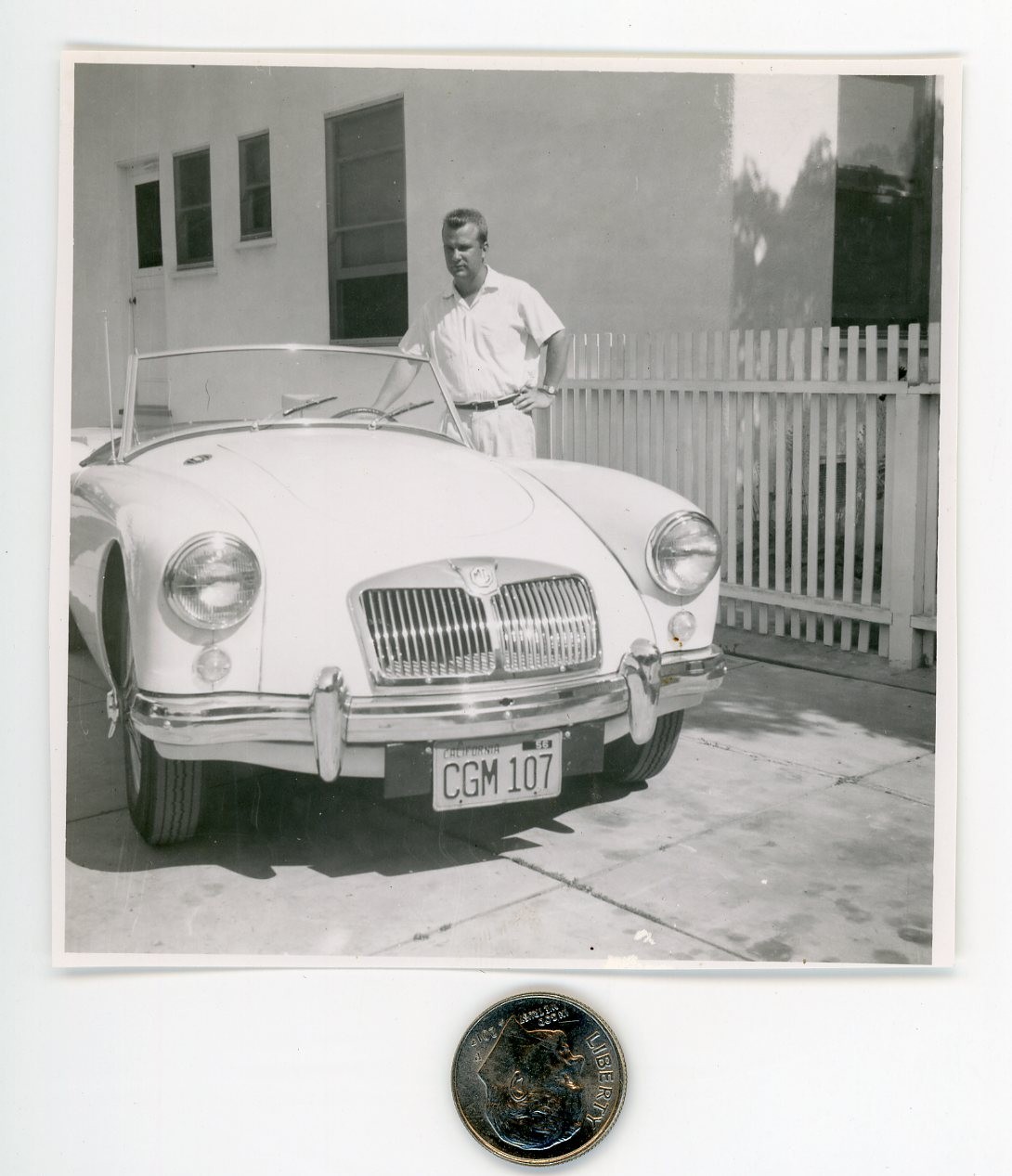 Vintage 1956 SPORTS CAR photo / MG Convertible - California License Plate CGM107