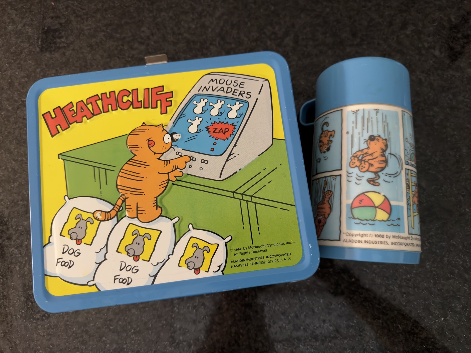 Heathcliff Aladdin Vintage 1982 Metal Lunchbox with Thermos NM No Fading