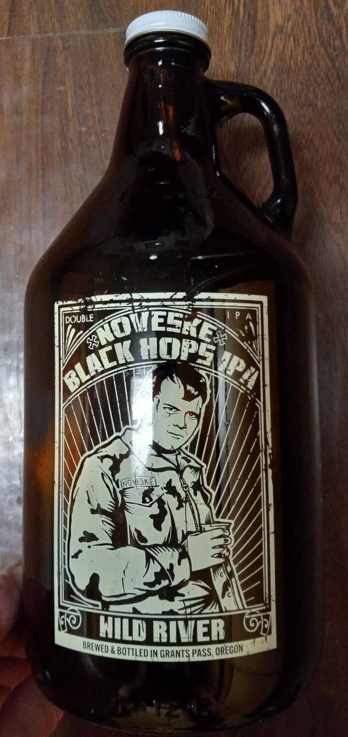Noveske Rifles Black Hops IPA Wild River Craft Beer 64 oz Glass Growler w Cap