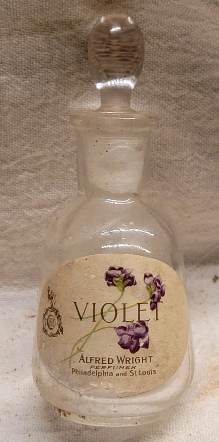 ANTIQUE VIOLET PERFUME EMBOSSED W ORIGINAL LABELS ALFRED WRIGHT PHILADELPHIA