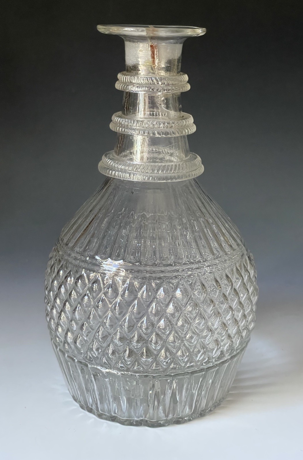 Antique 19th C Three Ring Blown Glass Georgian Victorian Decanter Potion Bottle