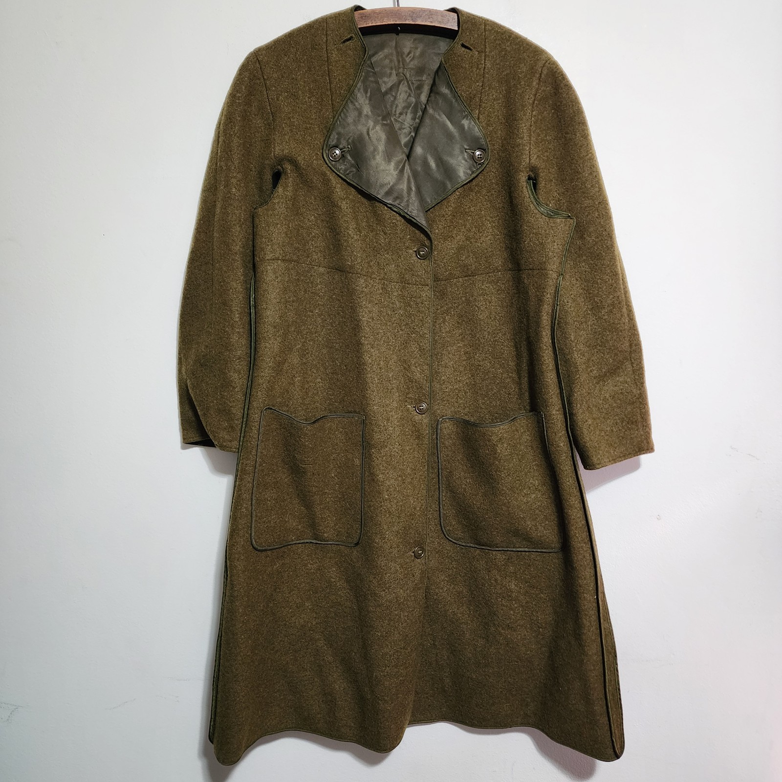 Vintage 1940s WWII US Army Womens Officer Wool Overcoat Size 14L Field Jacket