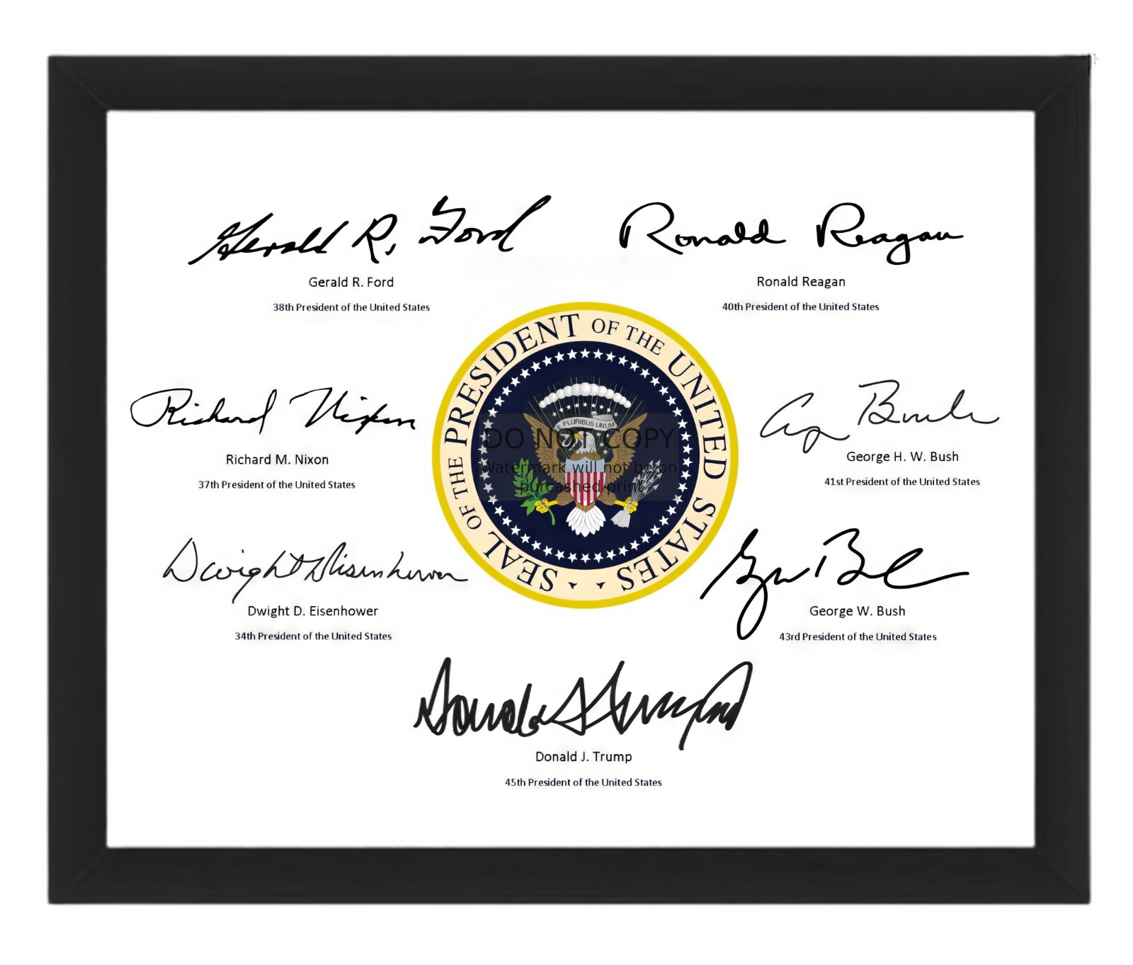 PRESIDENTIAL SEAL WITH SIGNATURES LAST 7 REPUBLICAN PRESIDENTS 8X10 FRAMED PHOTO