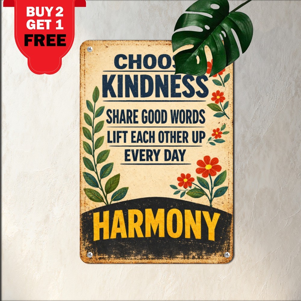 Living Life In Peace Harmony Sign Vintage Inspirational Tin Metal Plaque