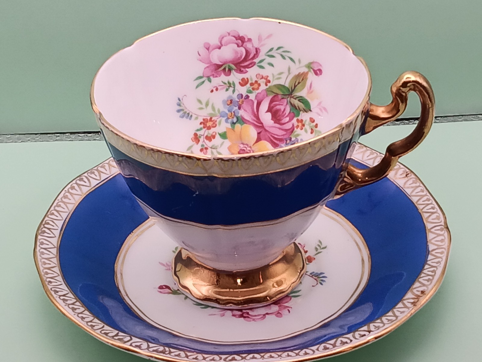 Vintage Adderley England  Blue Floral  Cup & Saucer; Teacup