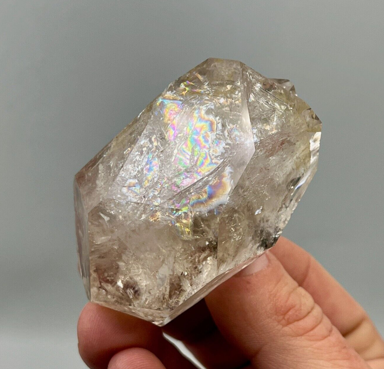 151 g Herkimer Diamond Cluster with HUGE Rainbows, Smoky Phantoms, Great Clarity