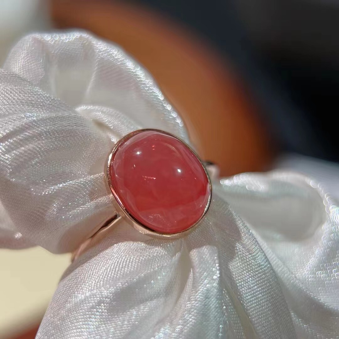 Genuine Natural Rose Rhodochrosite Lady Adjustable Size Round Ring  AAAA
