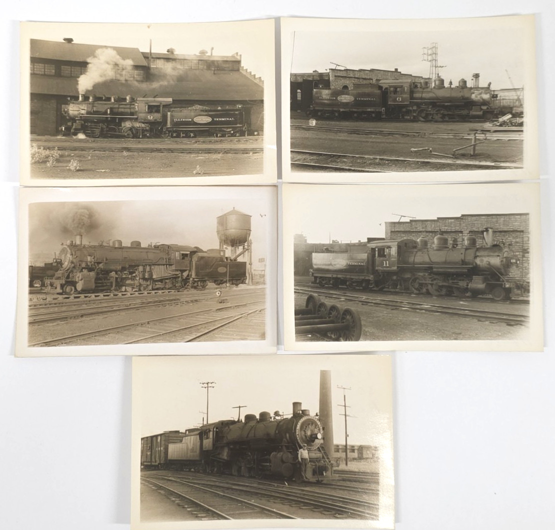 C. 1930s Illinois Terminal Railroad Steam Locomotive Photo Lot Of 5