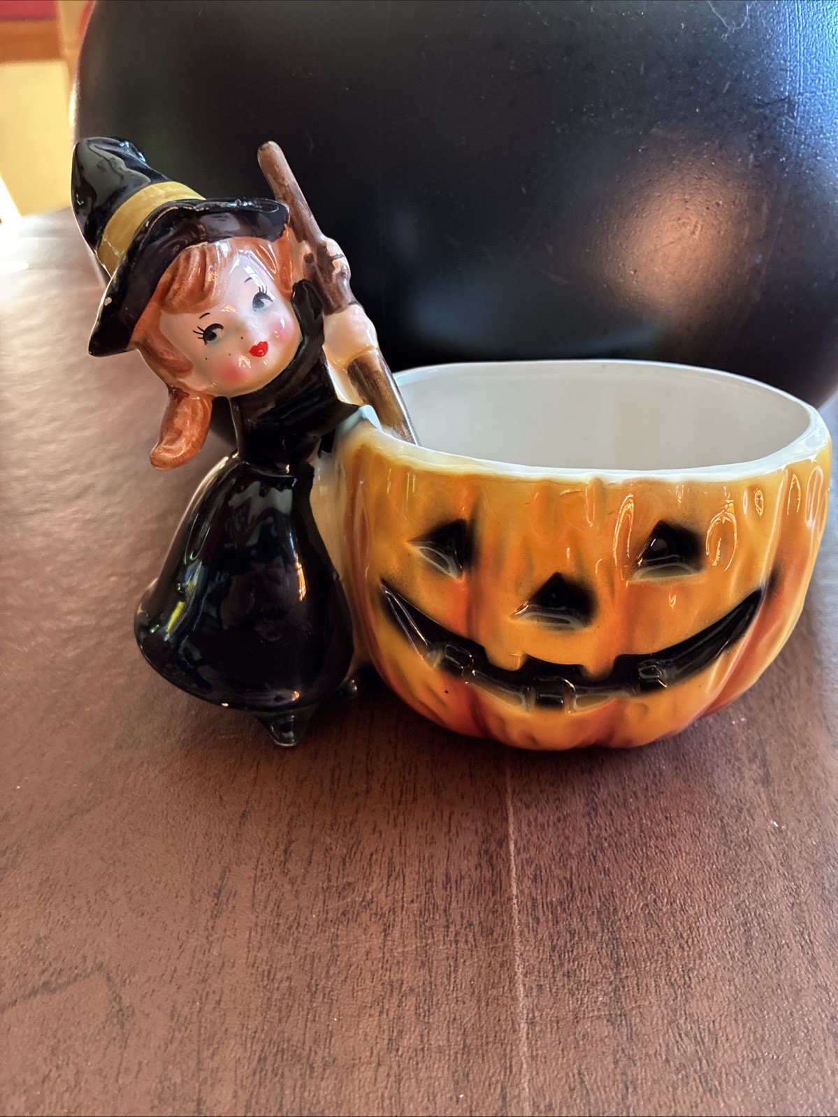 Vintage RELPO girl witch halloween candle holder figure