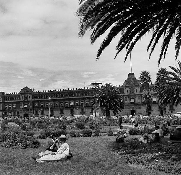 Mexico City People sit a park front National Palace Mexico Cit- 1952 Old Photo