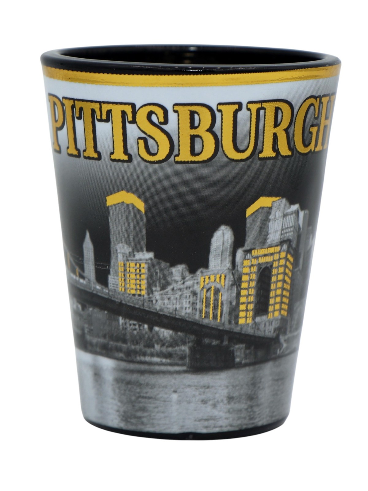 Pittsburgh Pennsylvania B & W Gold Shot Glass