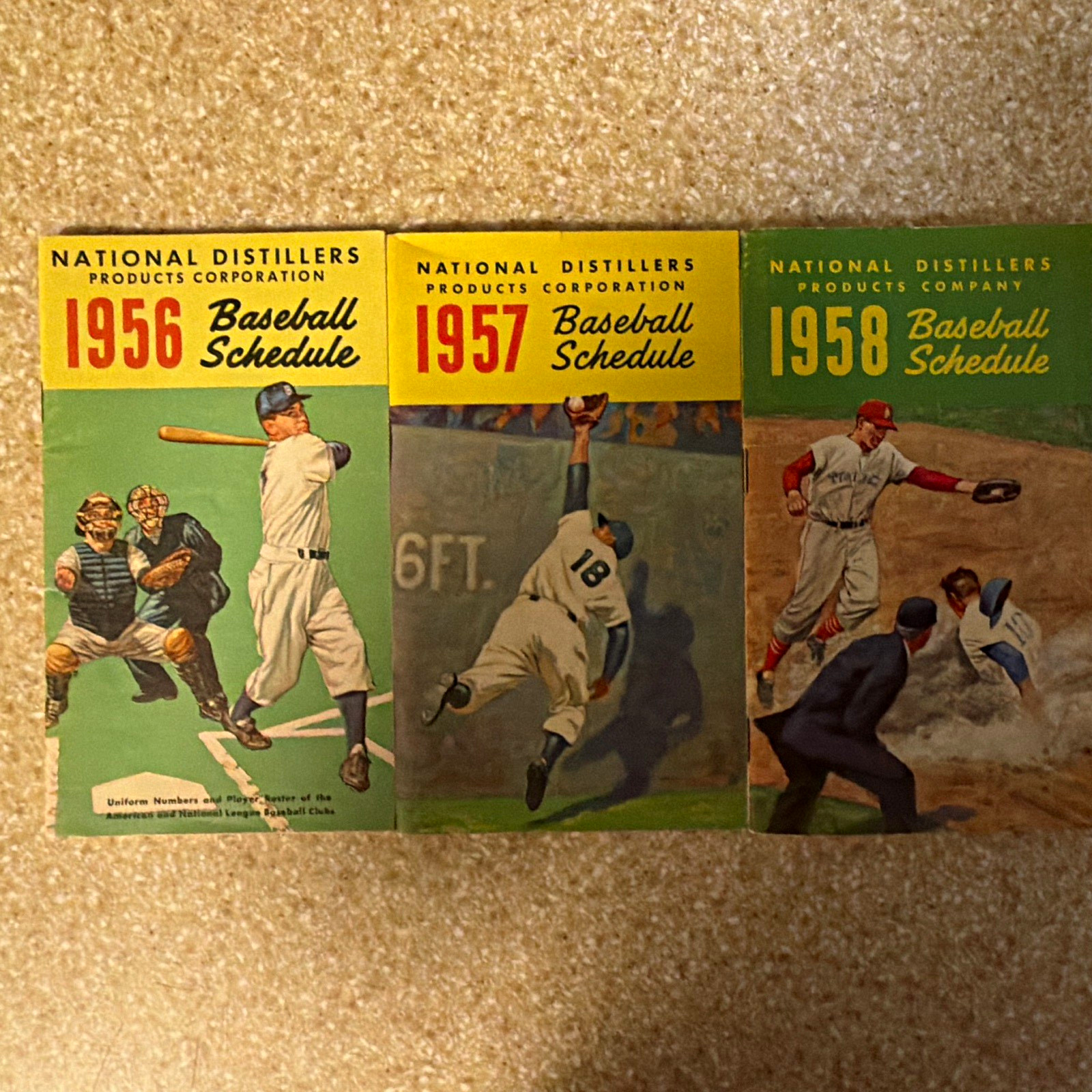 1956 1957 1958 National Distillers Baseball Schedules 3 Book Lot Vintage MLB