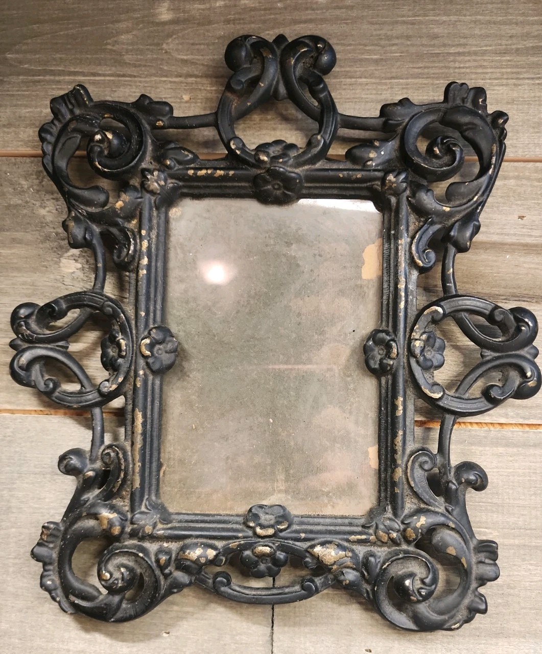 Antique Old Wrought Iron Edwardian Ornate Picture Frame W/Orig Glass & Back 1900
