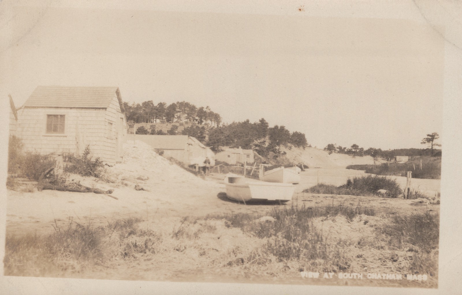 South Chatham MA RPPC Real Photo Postcard Cape Cod Fishing Boats Shacks c1910s