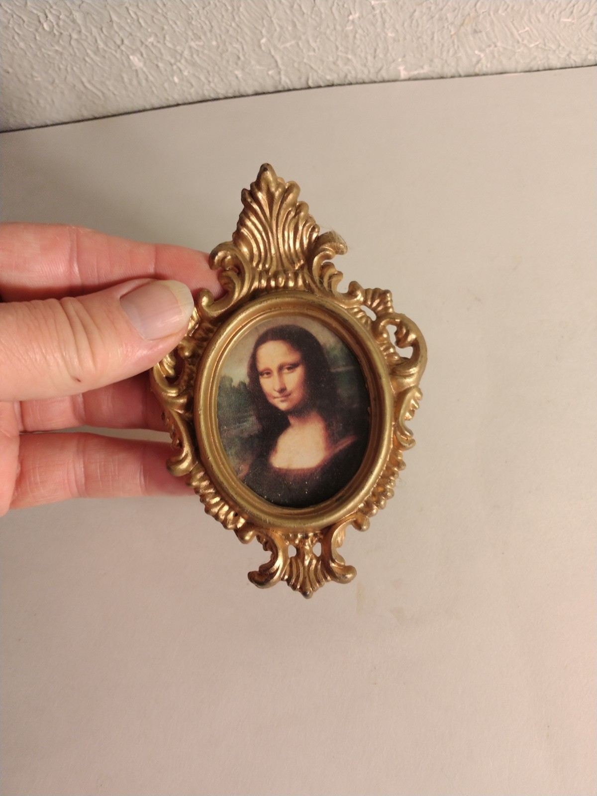 Vintage Mona Lisa Miniature Art Gold Frame Hong Kong