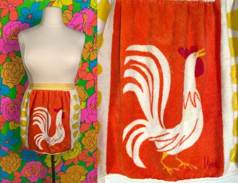 Vintage Vera Neumann Chicken Rooster Terry Cloth Half Apron