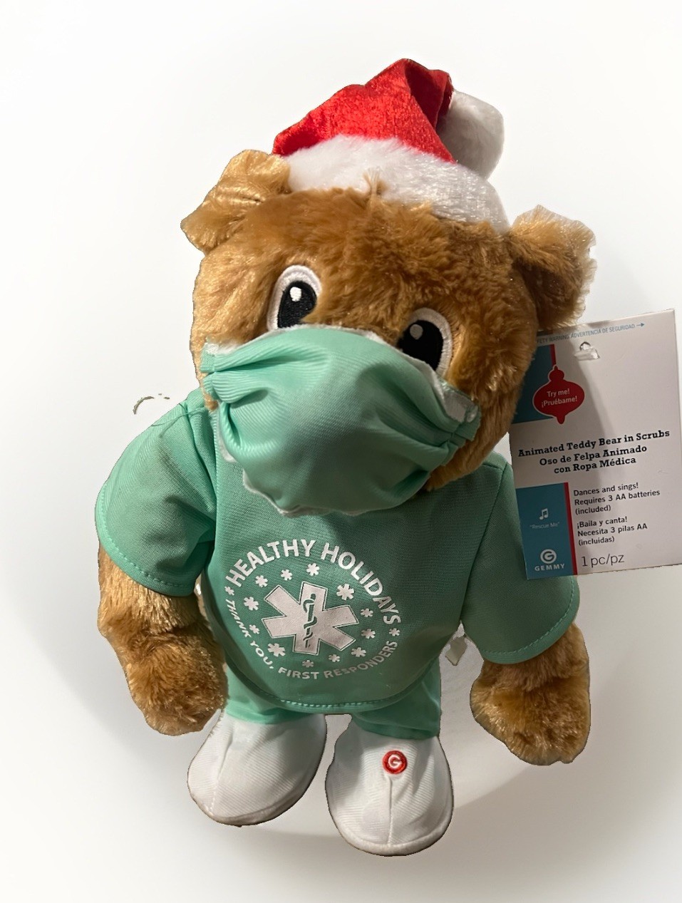 Gemmy Enchanted Forest Animated Dancing First Responder Bear Plays and Dances to
