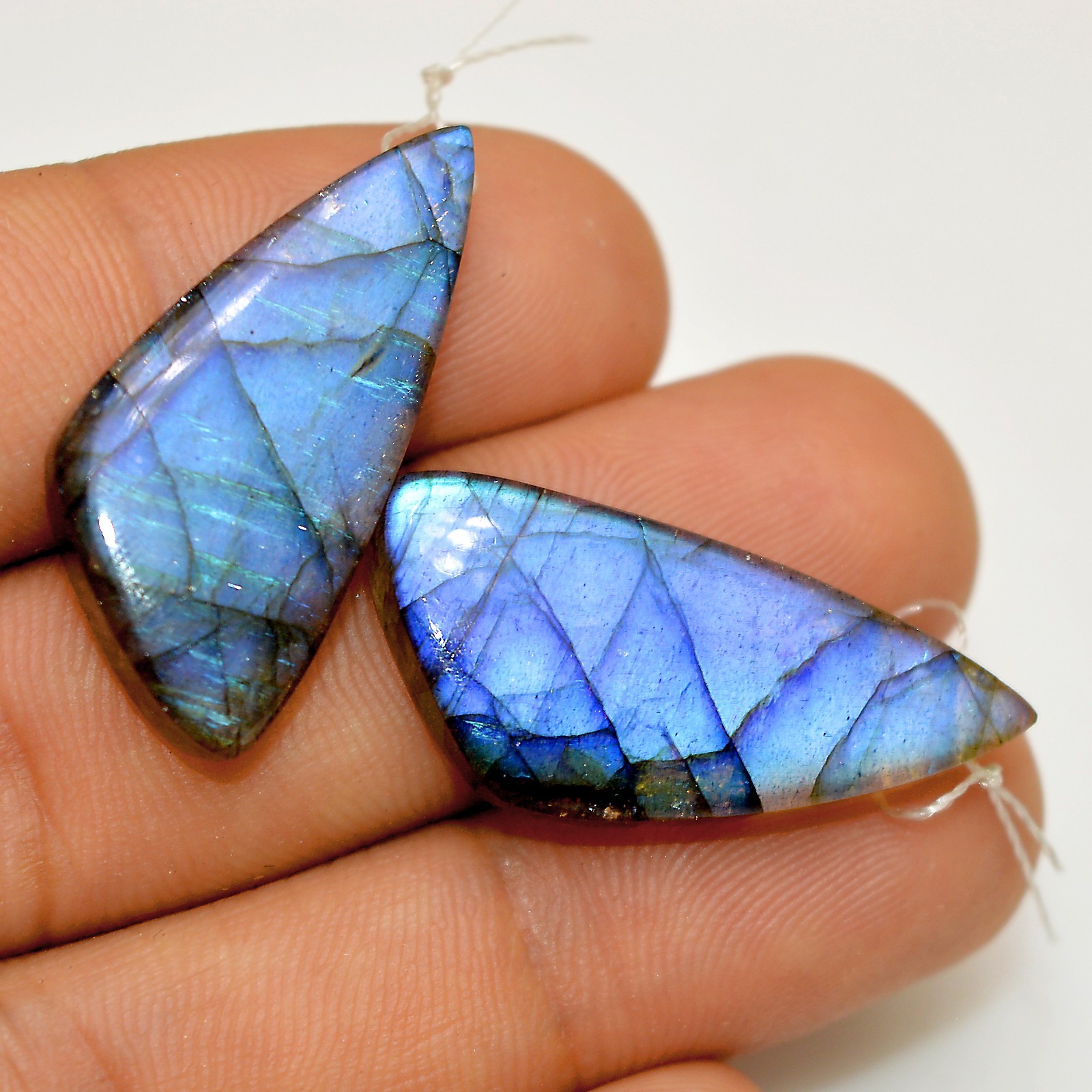 38Cts Natural Labradorite Cabochon Gemstone Side Drill Earring Pair 30x11mm #P77