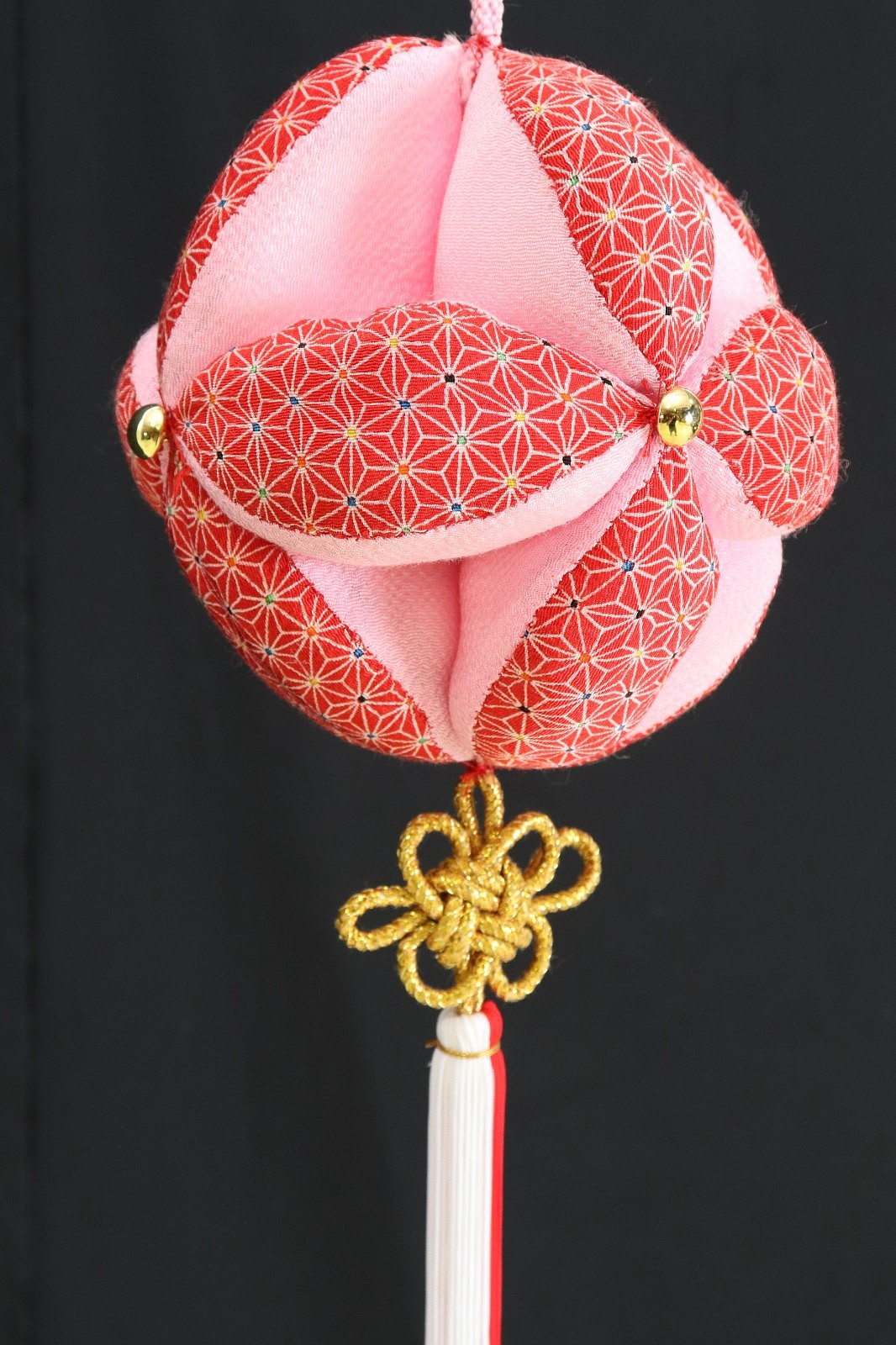 Vintage Japanese Yanagawa Sagemon Chirimen Silk Temari Ball Red Pink Ornament