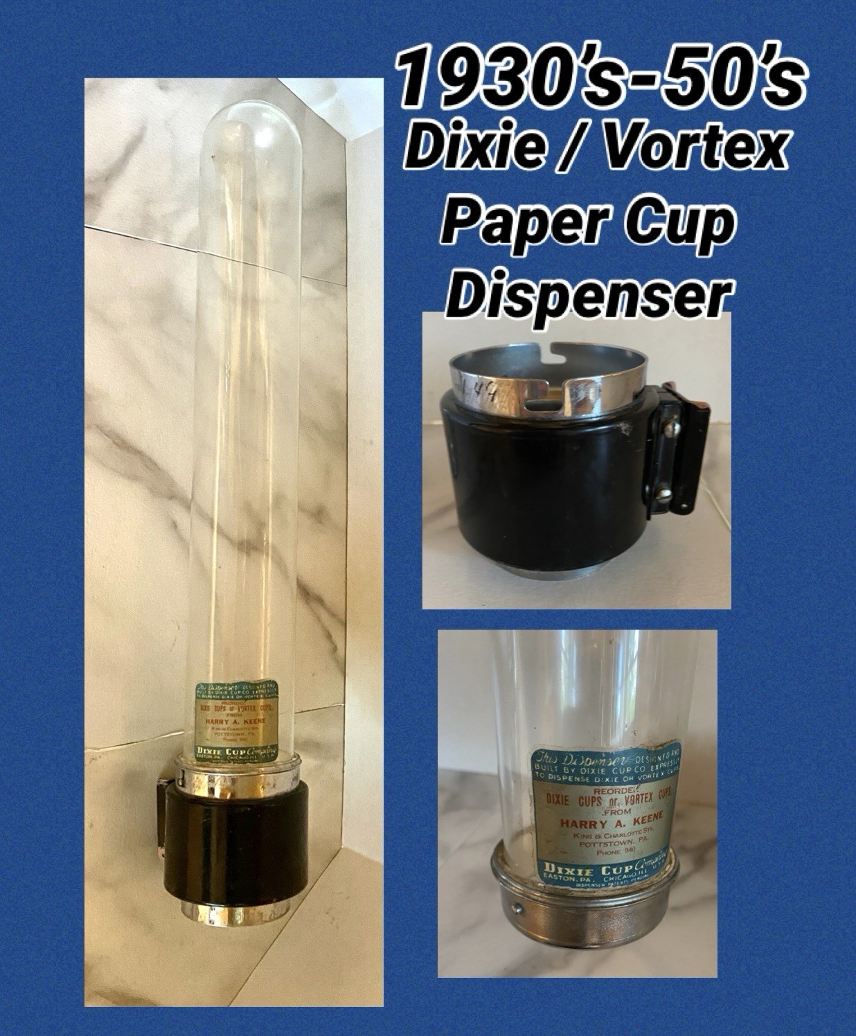 Vintage Dixie Vortex Glass Cup Holder Dispenser