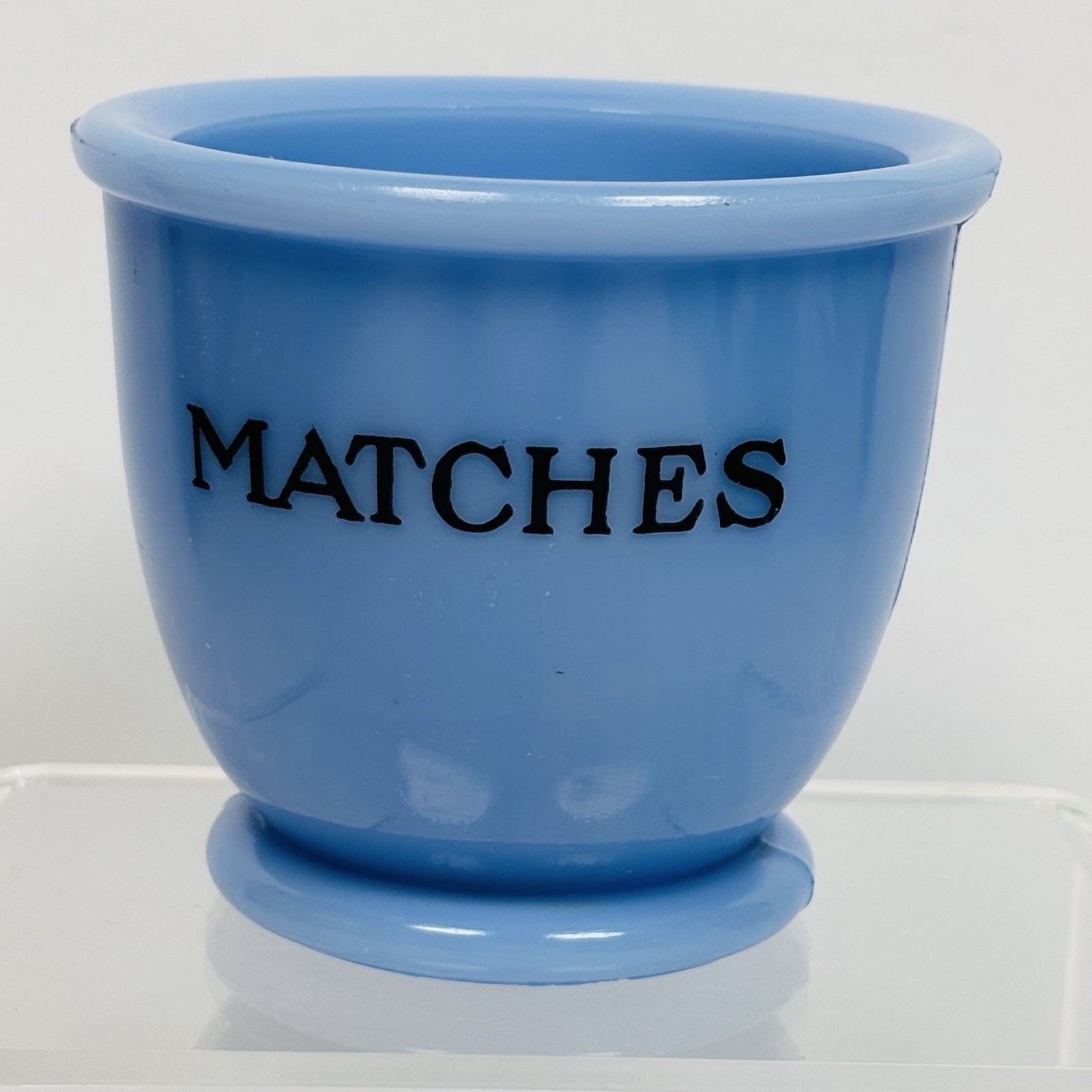 Jeannette Delphite Match Holder Matches Blue Glass Vintage