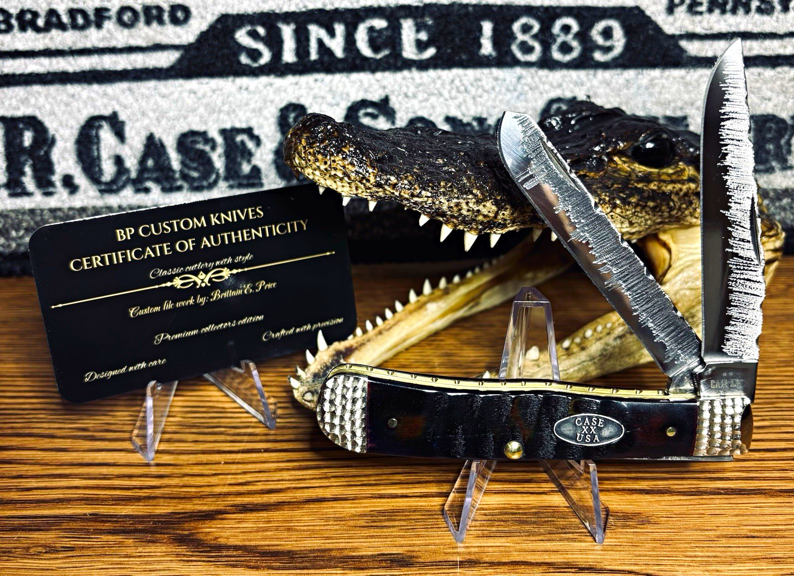 1 of 1 Case XX ROYAL PURPLE, GATOR, JIG, BP CUSTOM WITH RAINFALL BLADES